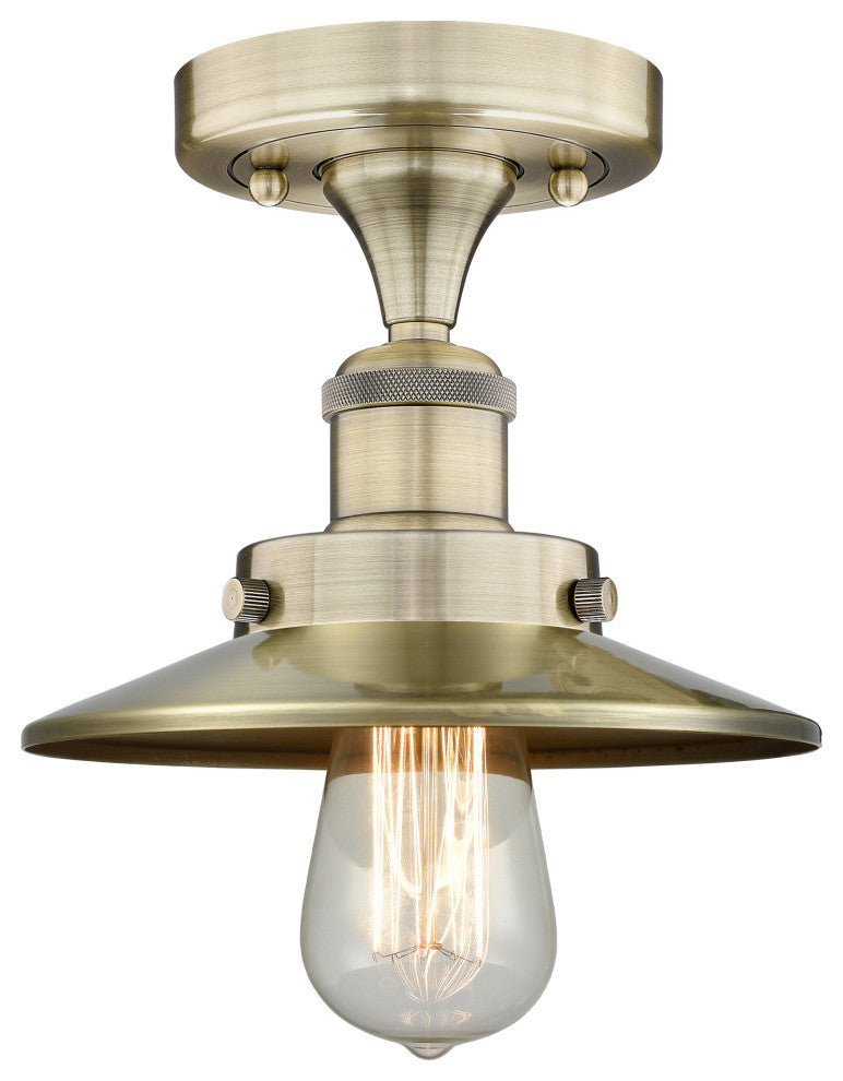 Edison-1 Light 8" Semi-Flush Mount-2" H- Antique Brass Shade