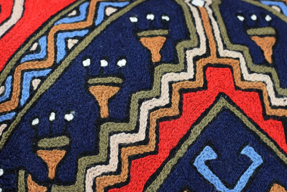Tribal Pillow Cover Scorpion Kilim Southwestern Red Navy Toss Cushion Wool 18x18