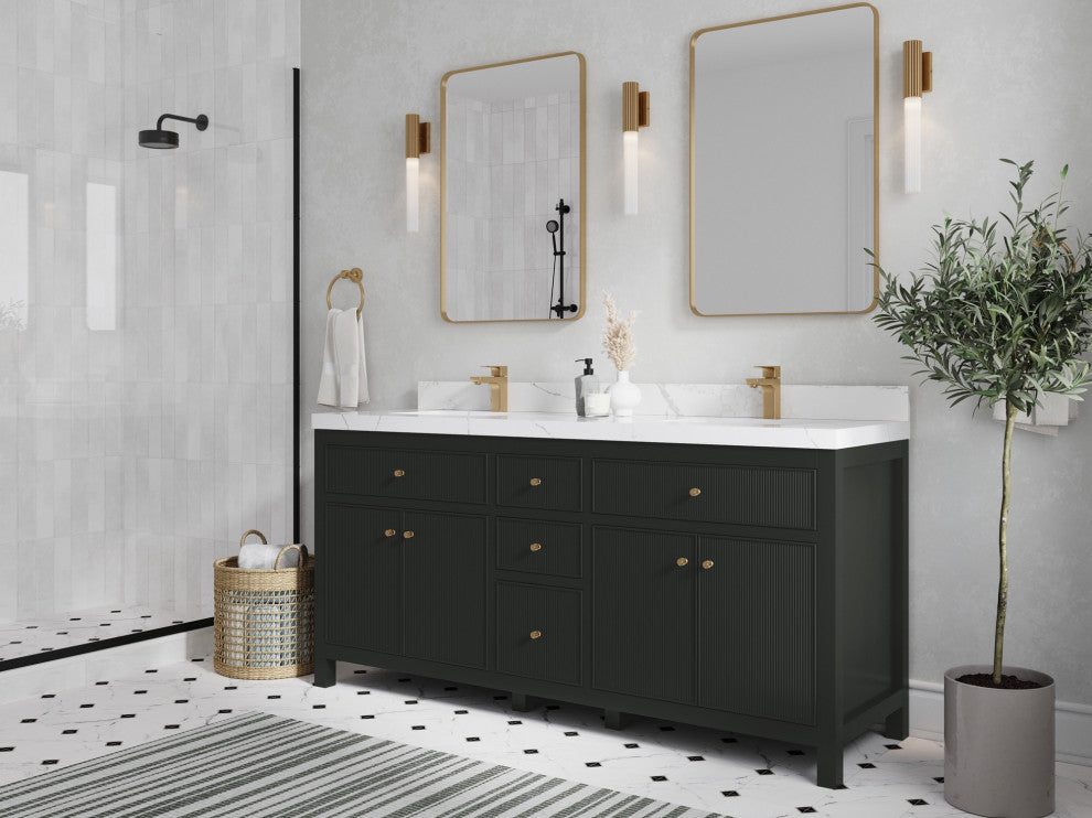Sonoma 72" Double Sink Bath Vanity in Black Top, 2"  Viola Brown