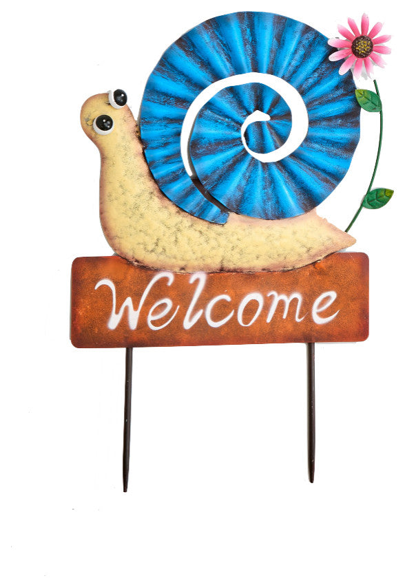 23" Metal Snail Welcome Stake