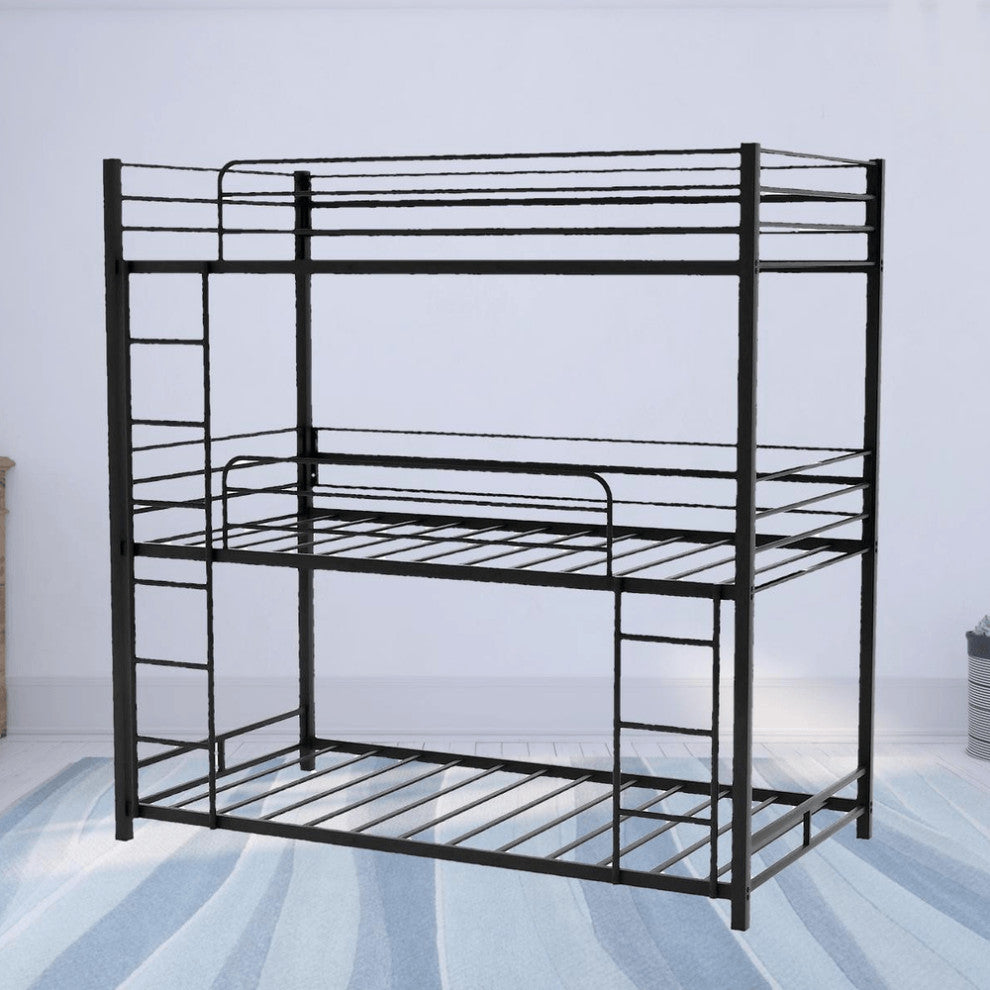 Black Twin Over Twin Over Twin Traditional Bunk Bed