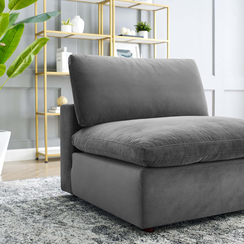 Sofa Middle Chair, Velvet, Gray, Modern, Living Lounge Hotel Hospitality