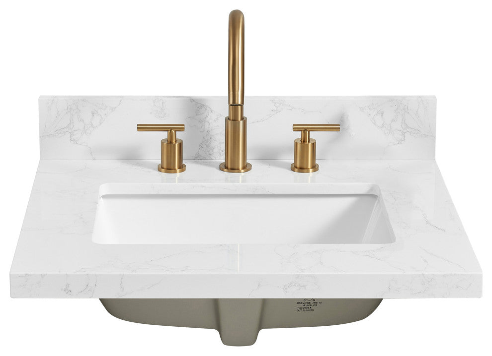 Jaen Composite Stone Vanity Top With Ceramic Sink, Grain White, 25"
