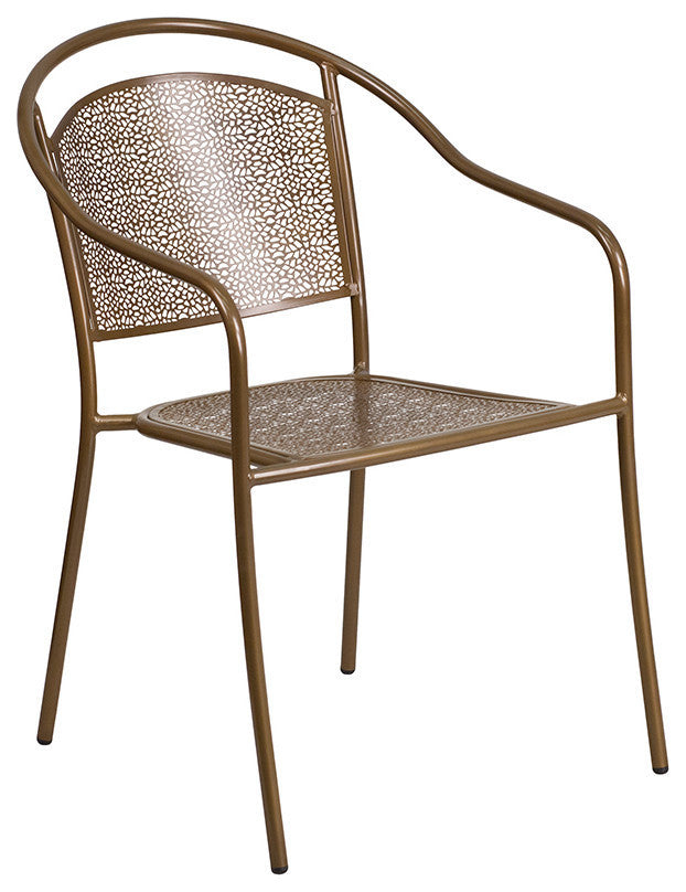 28'' Square Gold Indoor-Outdoor Steel Folding Patio Table Set