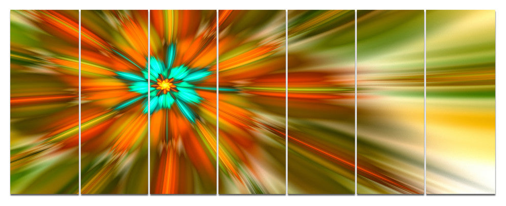 Rotating Bright Fractal Flower, Abstract Canvas Art Print, 83"x32", 7 Panels