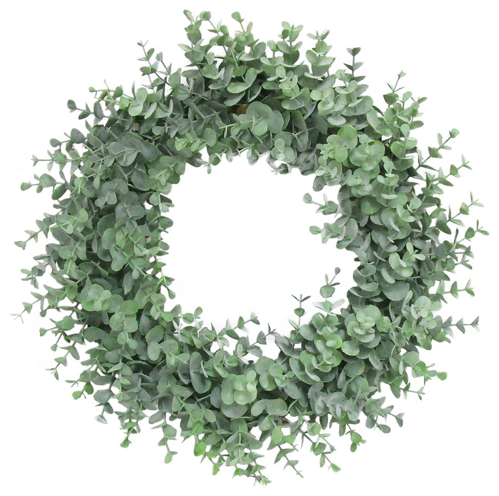 Full Frosted Green Artificial Eucalyptus Leaf Foliage Greenery Wreath 16"