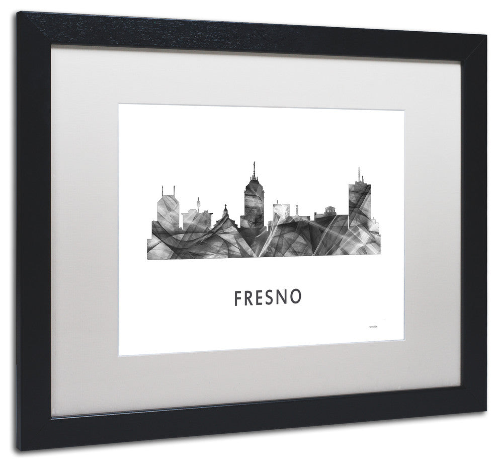 'Fresno California Skyline' Framed Art, Black Frame, White Matte, 20x16
