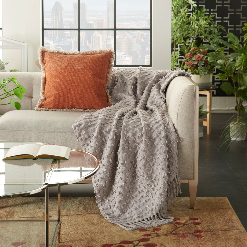 Mina Victory GT037 Throw Blanket, Khaki, 50" x 60"