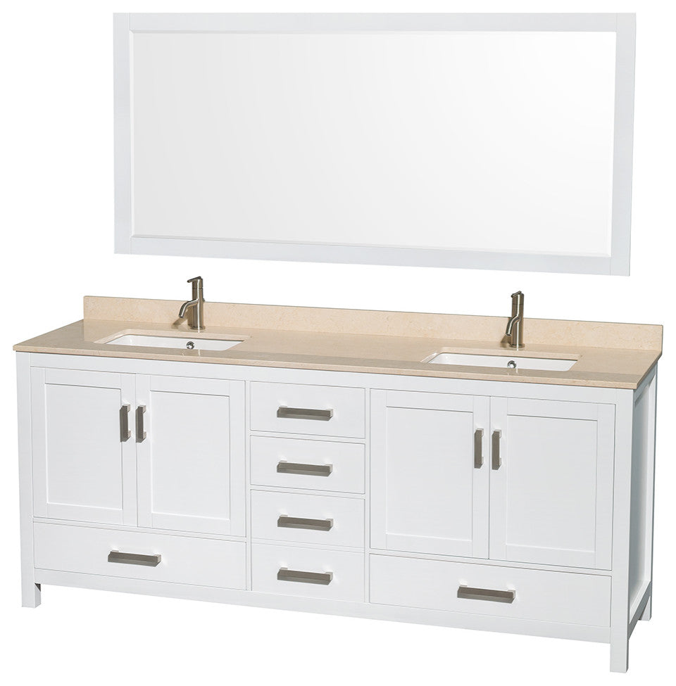 Wyndham WCS141480DWHIVUNSM70 80 Inch Vanity with Ivory Marble Top and Mirror