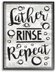 Lather Rinse Repeat Black & White With Bubbles Framed Giclee Art, 11"x14"
