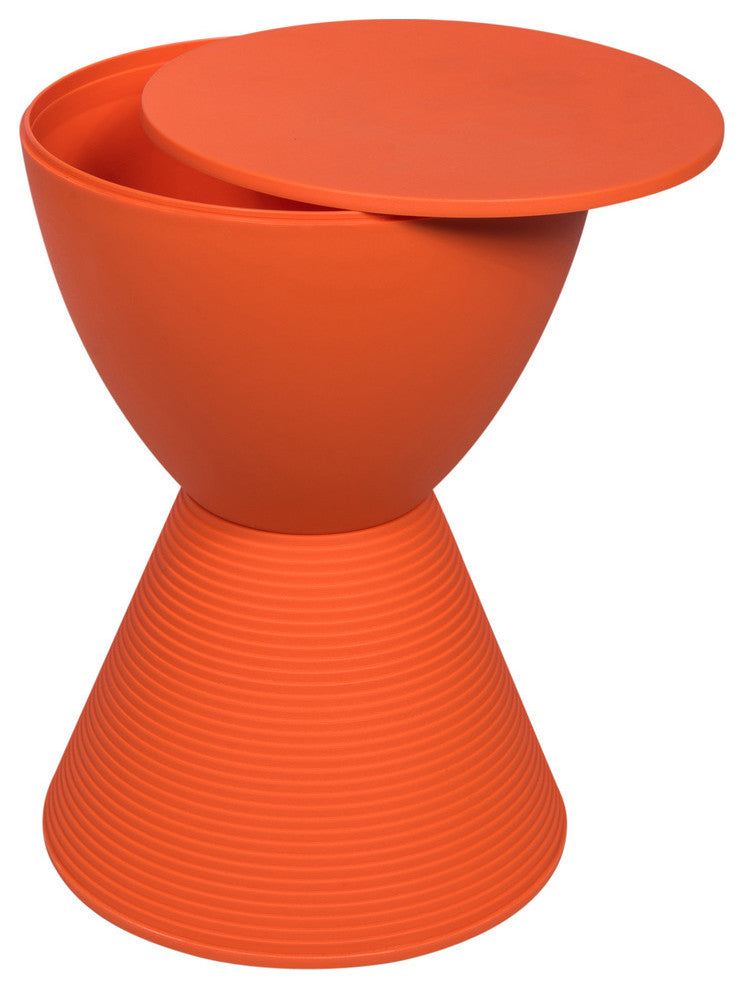 Round Side Table in ABS Plastic Ribbed Design End Table with Removable Lid, Orange