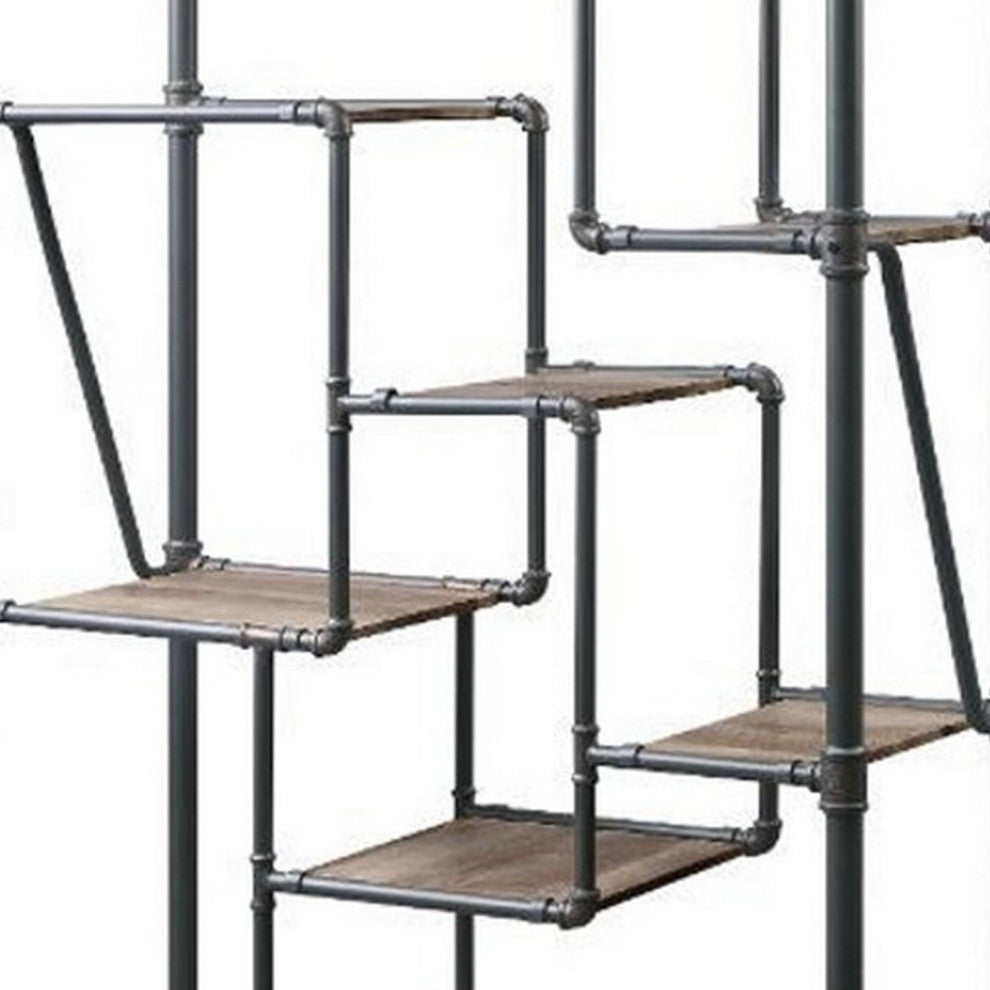 Benzara BM250395 8-Tier Water Pipe Design Bookshelf, Brown and Gray