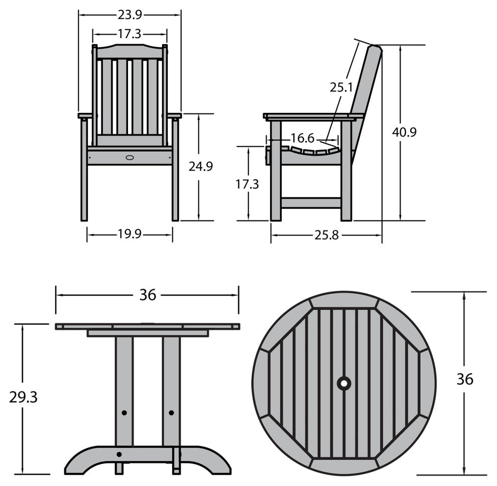 Springville 3-Piece Round Dining Set, Weathered Acorn, Coastal Teak
