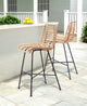 Bar Stool Chair Barstool, Set of 2, Steel Metal, Natural, Black, Outdoor Patio