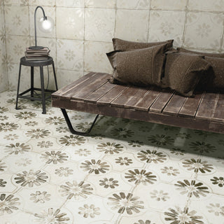 Kings Blume Encaustic Ceramic Floor and Wall Tile, White