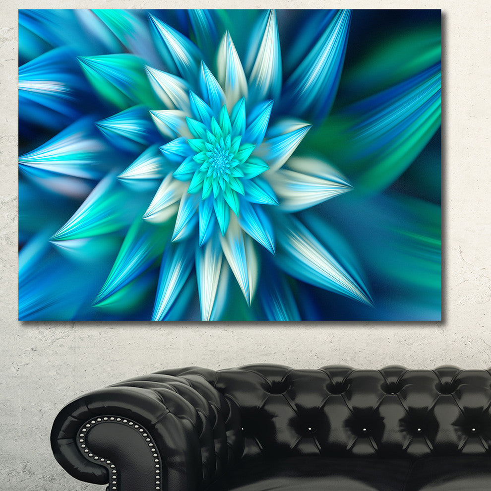 Huge Blue Fractal Flower, Large Floral Canvas Art Print, 60x40