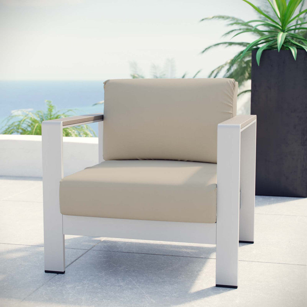 Silver Beige Shore Outdoor Patio Aluminum Armchair