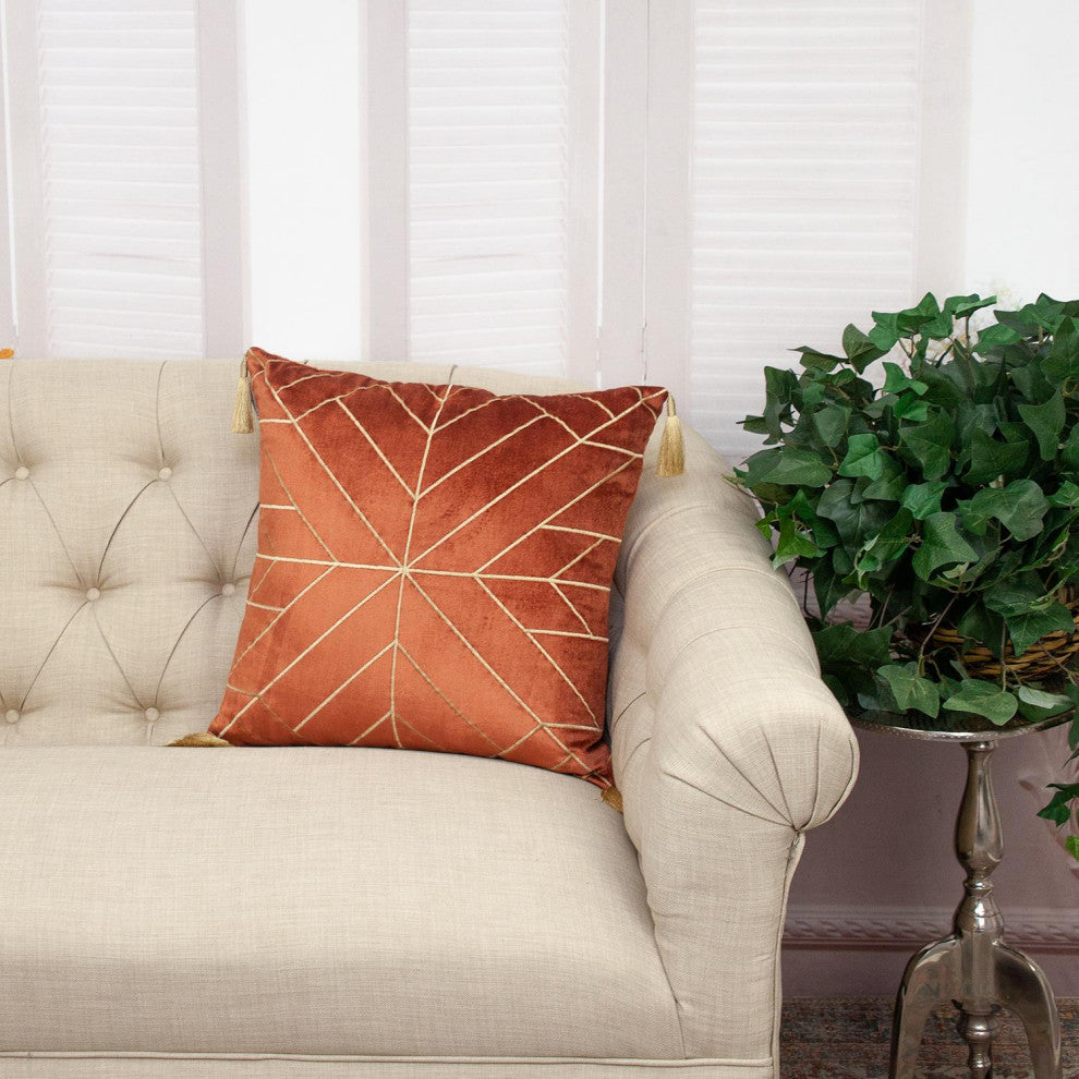 Parkland Collection Zella Burnt Orange Throw Pillow, Square