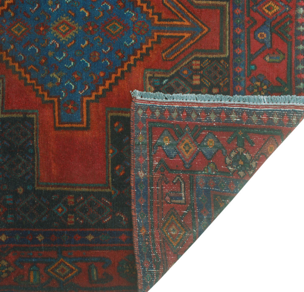 Fine Vintage Distressed Kasim Red/Charcoal Runner, 4'4x9'3