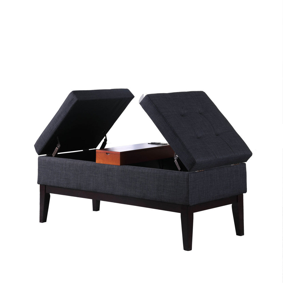 Gray Dual Lift Storage Bench With Charging Station