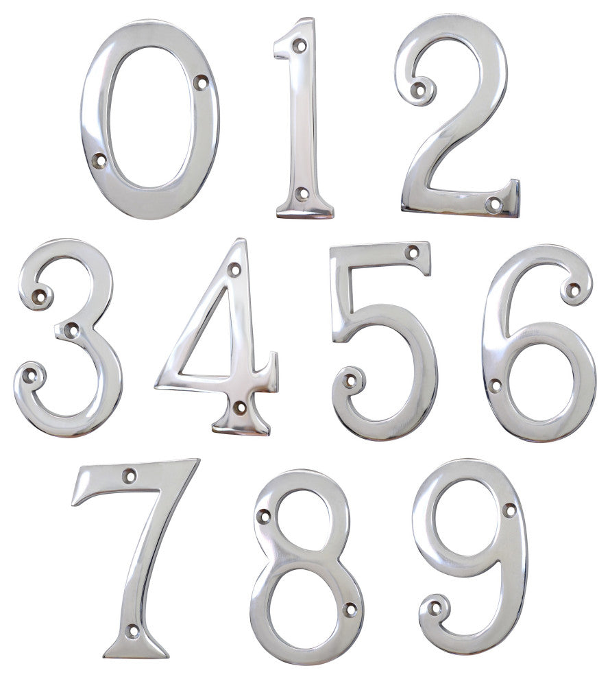 RCH Hardware Brass Modern Curvy House Number, 4-Inch, Various Finishes, Polished