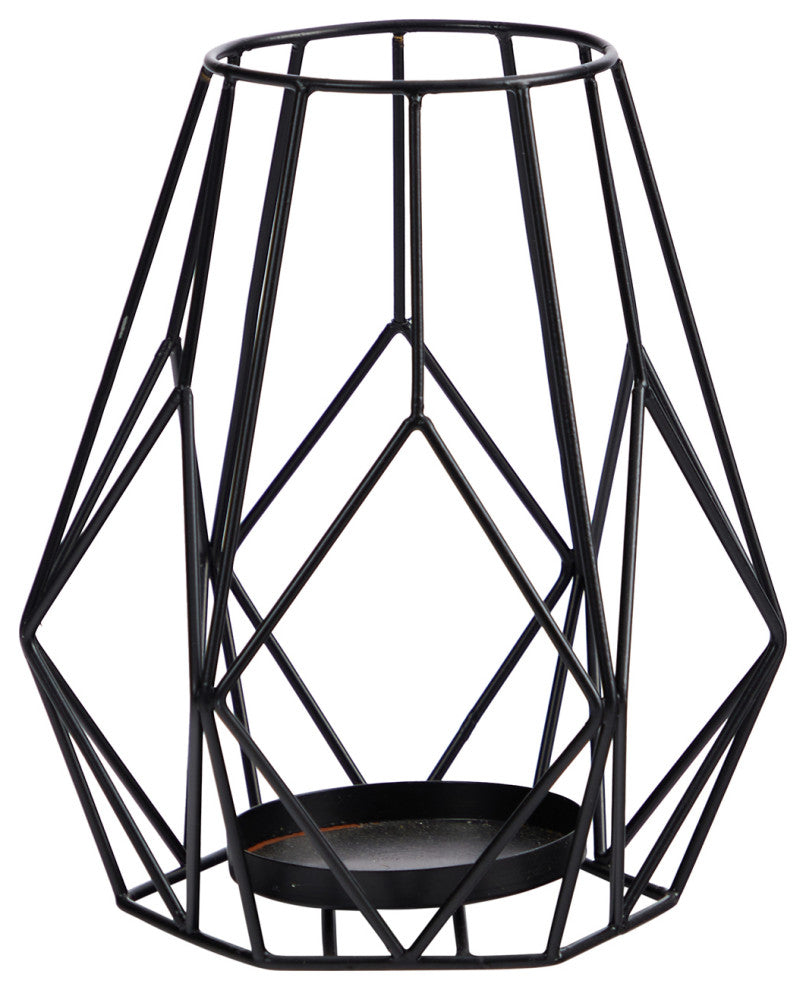 11" Geometric Black Metal Wire Votive Tea Lantern Candle Holder