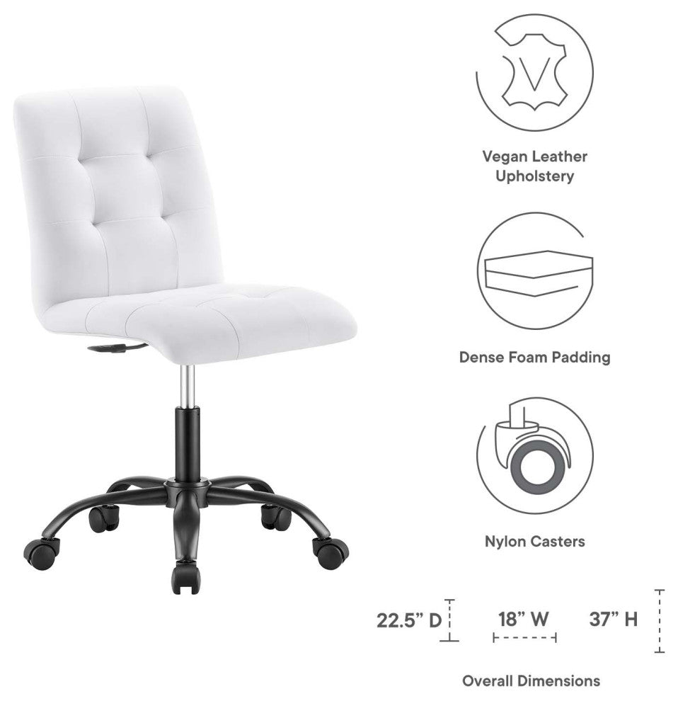 Prim Armless Vegan Leather Office Chair, Black White