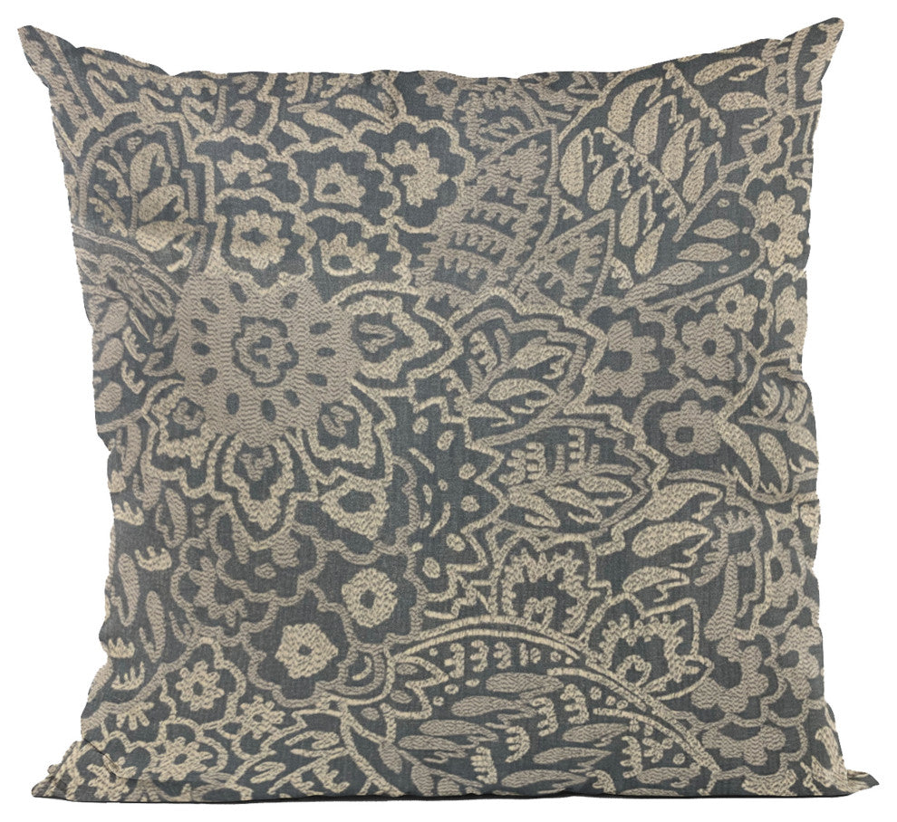 Plutus Blue Gardens Paisley Luxury Throw Pillow, 24"x24"