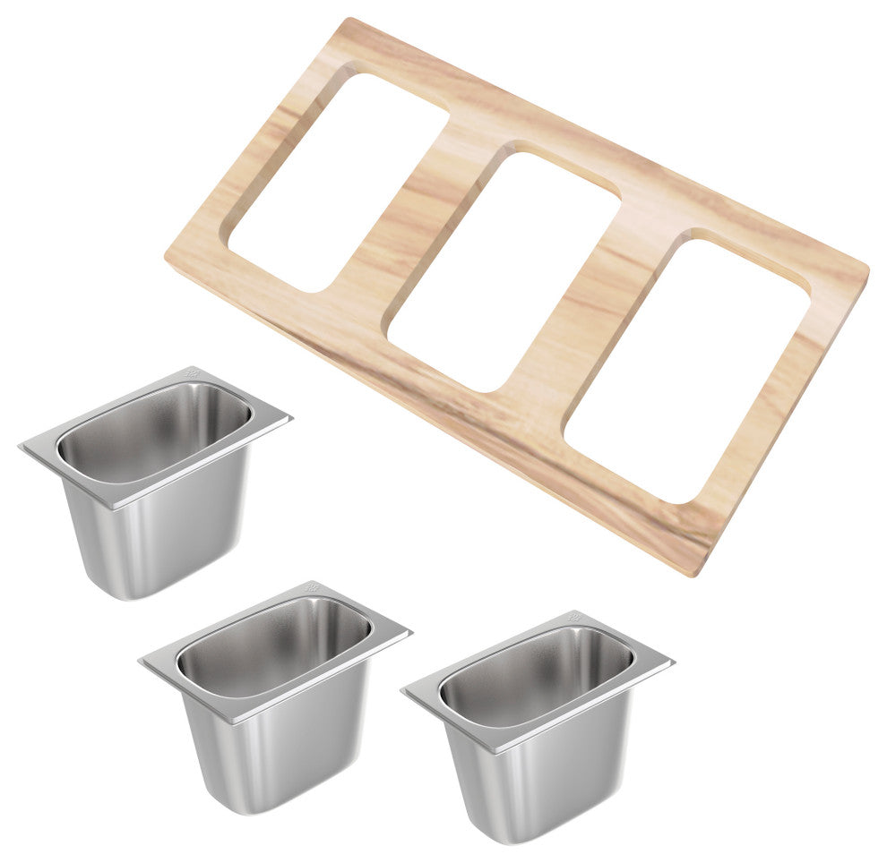9 x 16.75 Condiment Serving Board With 3 Bowls
