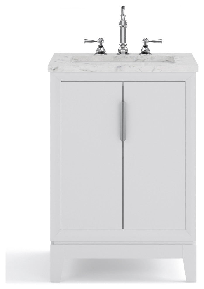 Elizabeth 24" Single Sink Carrara White Marble Vanity, Pure White