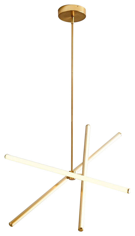 3-Light Modern Simple Led Tube Sputnik Chandelier, Brass
