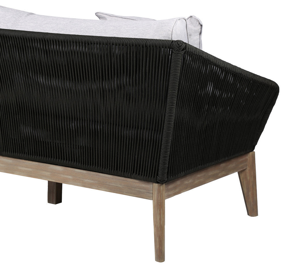 Athos Outdoor 3 Seater Sofa With Latte Rope and Gray Cushions, Light Eucalyptus