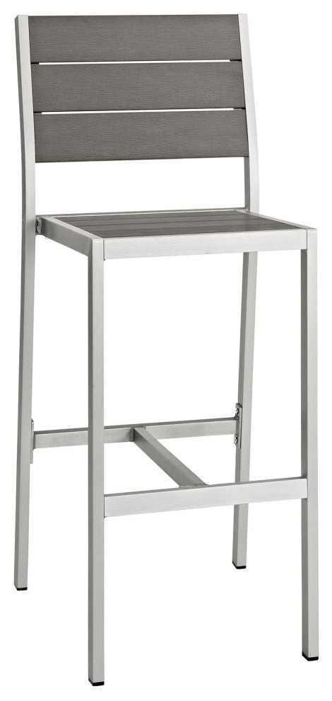 Silver Gray Shore Outdoor Patio Aluminum Armless Bar Stool