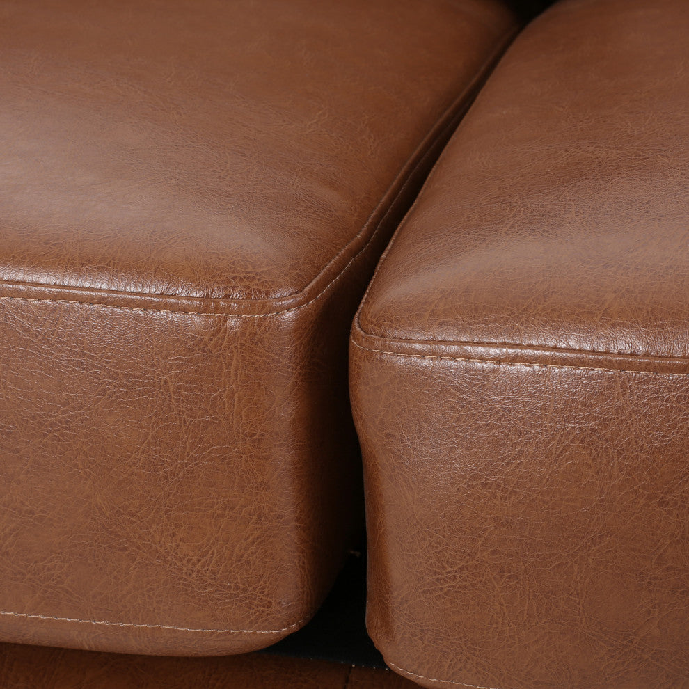 Ayers Faux Leather Upholstered 3 Seater Sofa, Cognac + Espresso