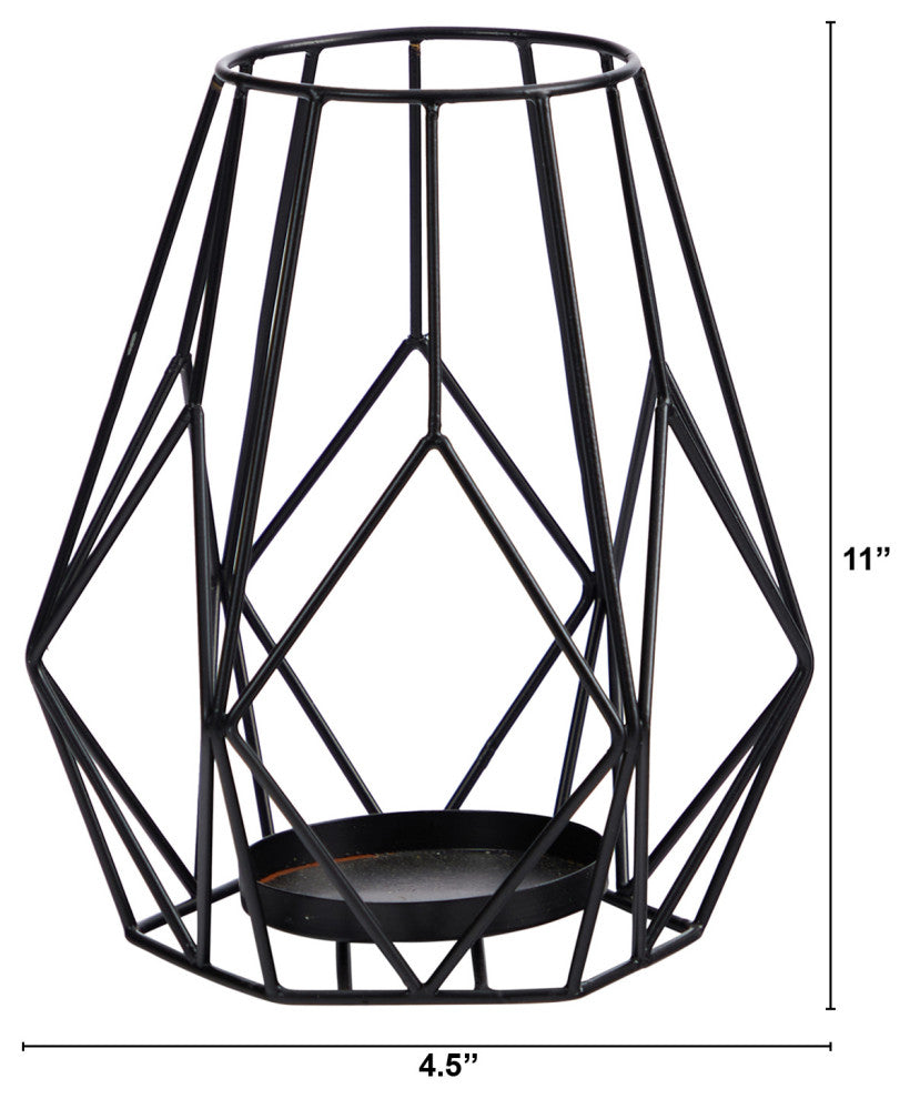 11" Geometric Black Metal Wire Votive Tea Lantern Candle Holder