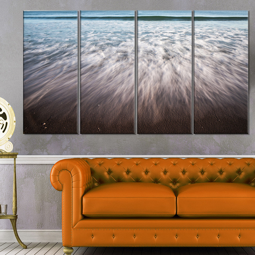 "Ocean Beach Water Motion" Seashore Canvas Wall Art, 4 Panels, 48"x28"