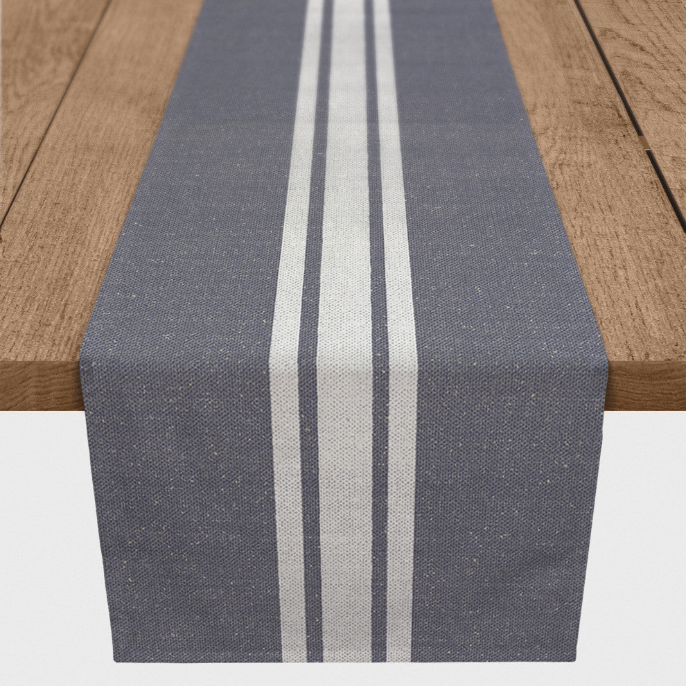 Distressed Slate Stripe 16x90 Cotton Twill Runner