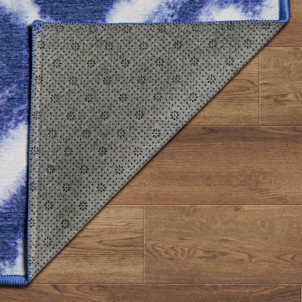 My Magic Carpet Washable Rug Shibori Geometric Diamond Blue, 3' X 5'