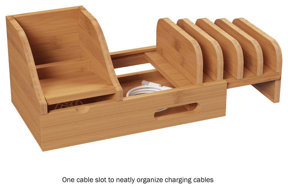 Lavish Home Bamboo Charging Dock and Cord Management Station