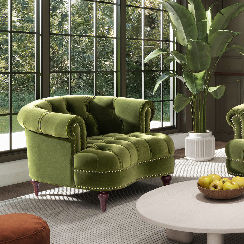 La Rosa 42" Chesterfield Tufted Accent Chair, Olive Green Performance Velvet