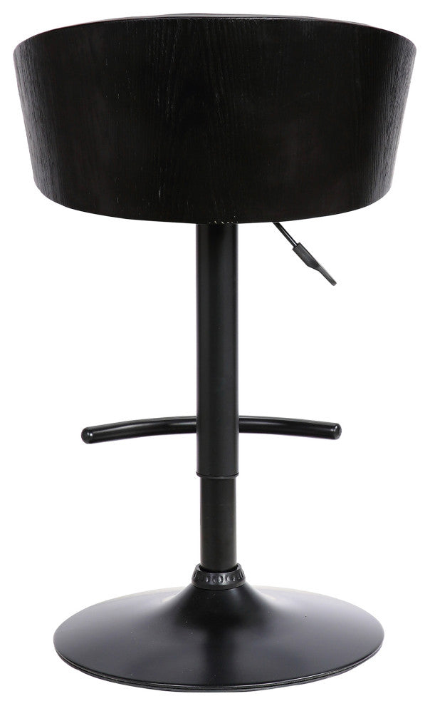Montego Adjustable Black Faux Leather Swivel Barstool in Black Powder Coated Fin