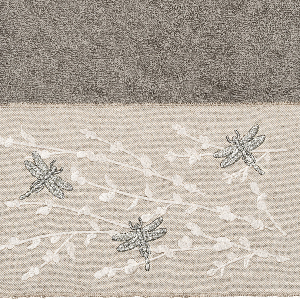 Linum Home Turkish Cotton Braelyn 3-Piece Embellished Towel Set, Dark Gray