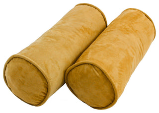 20"X8" Double-Corded Solid Microsuede Bolster Pillows, Set of 2, Lemon