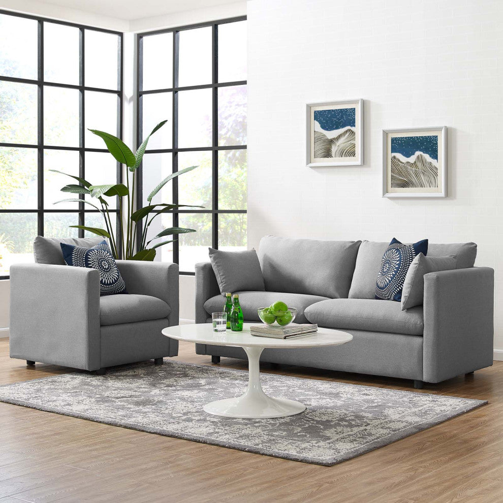 Armchair and Sofa Set, Fabric, Gray, Modern, Living Lounge Hospitality