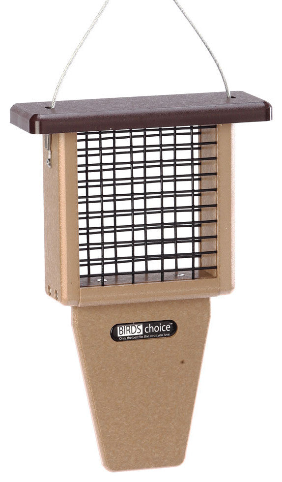Recycled Single Cake Tail Prop Suet Feeder With Brown Roof