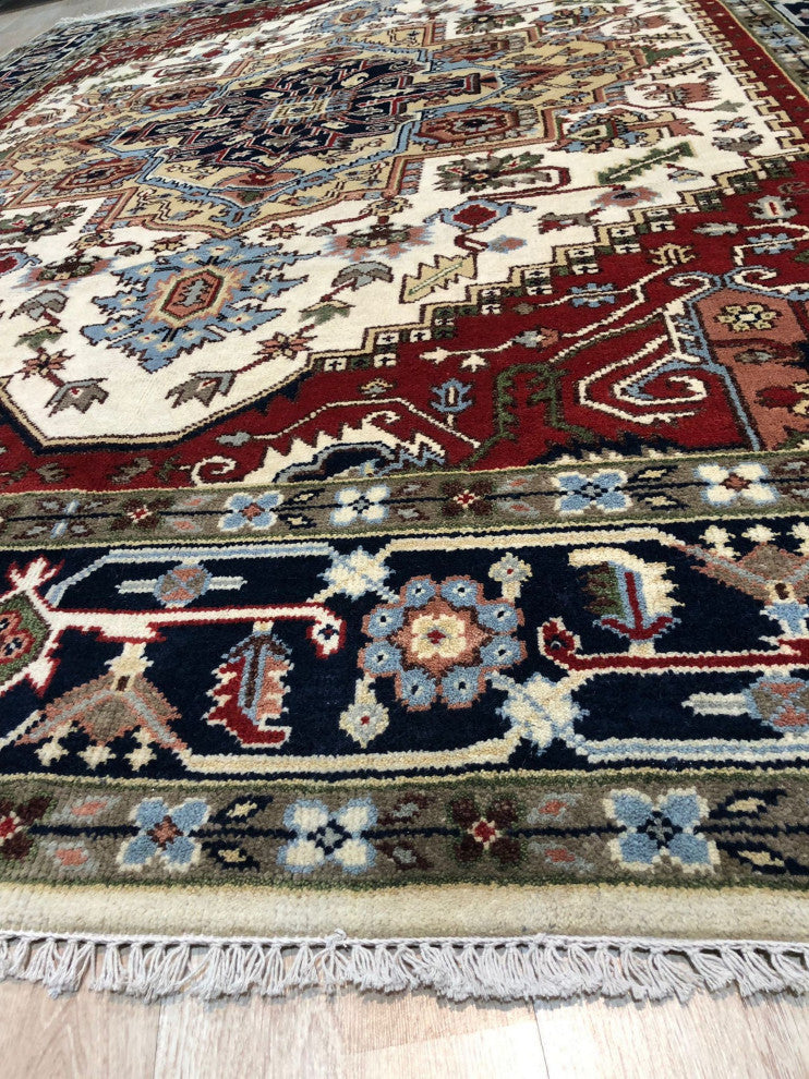 Navy/ Ivory Traditional Geometric Serapi Area Rug