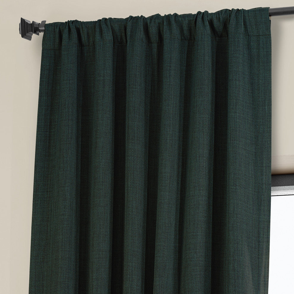 Faux Linen Darkening Curtain Single Panel, Focal Green, 50"x84"