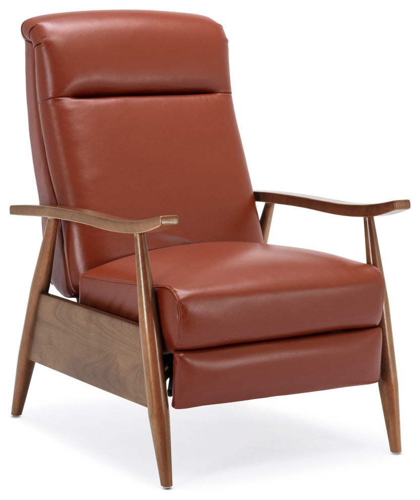 Fairview Leather Wood Arm Push Back Recliner, Caramel