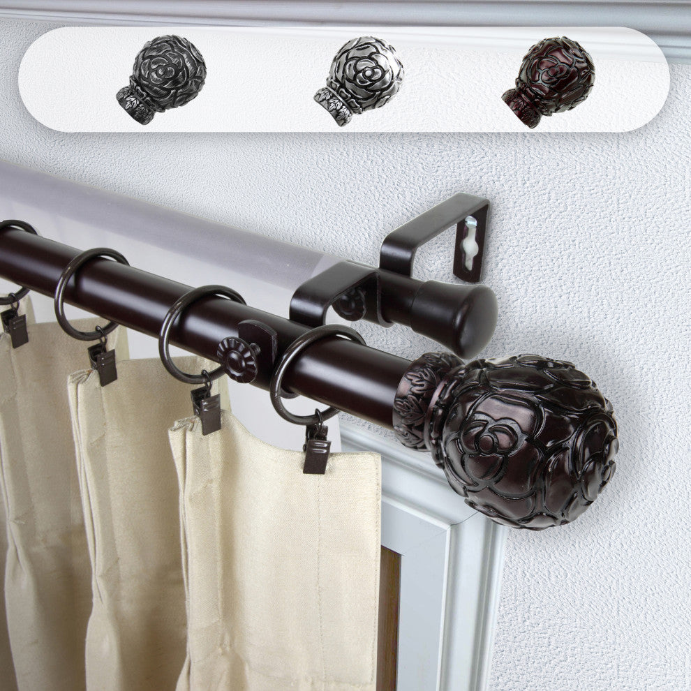 Davor 1" Double Curtain Rod, Mahogany, 48-84"