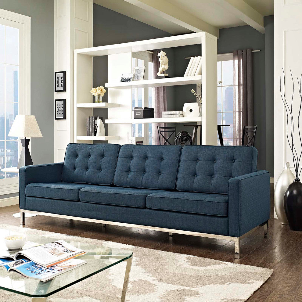 Modway Loft Upholstered Fabric Sofa, Azure